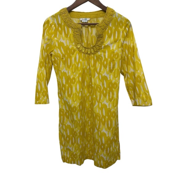 Boden Dresses & Skirts - Boden Yellow Shift Dress Geometric Summer Boho Rhinestone Long Sleeve Size 2